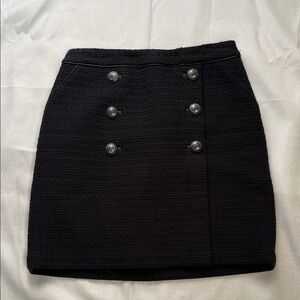 White House Black Market Black Double-Breasted Tweed Skirt